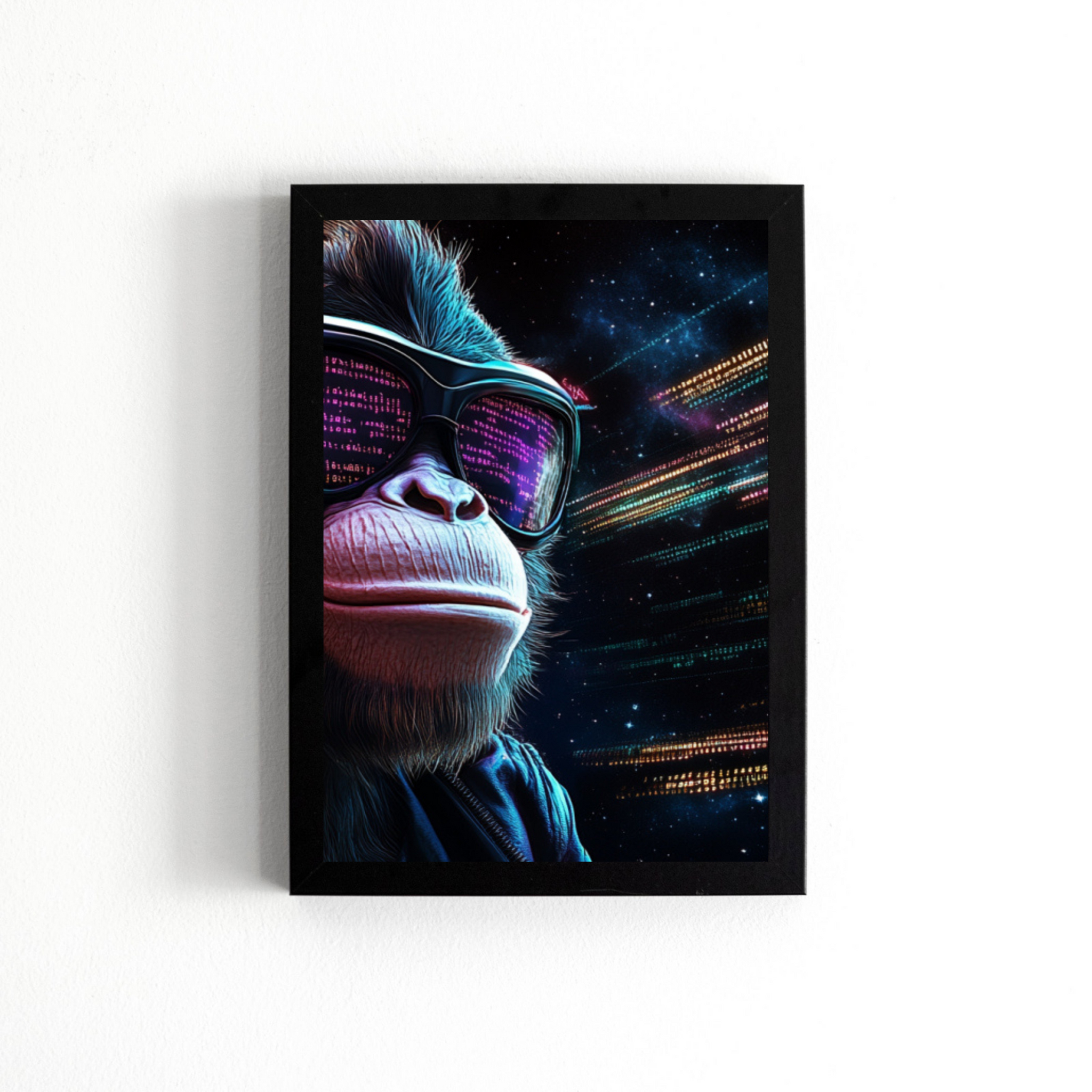 AI-Designed Cyberpunk Monkey Framed Poster – "Galactic Coder"